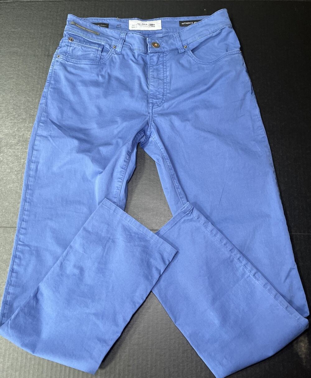 Teleria Zed Mens Pants Made in Italy Slate Blue Size 32x30 Slim See Pic